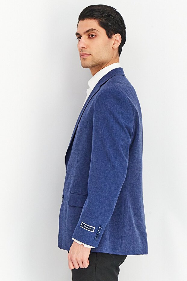 جاكيت بليزر سادة بقصّة عادية للرجال، أزرق - 2