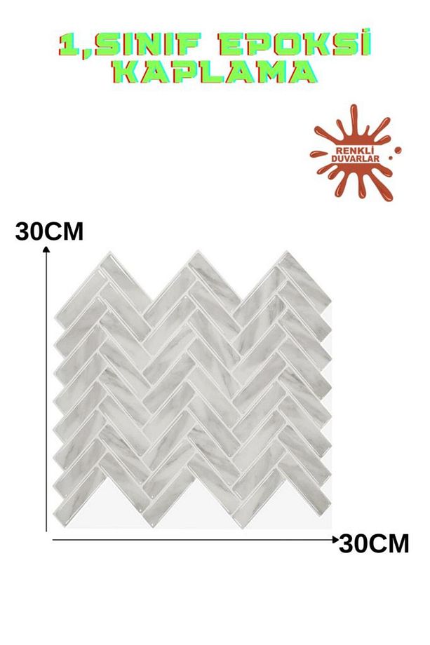 30×30cm Gri Mozaik Epoksi 1 Adet 3D Yapışkanlı Duvar Kaplama Paneli Mutfak Banyo Salon Ofis Döşeme - 3