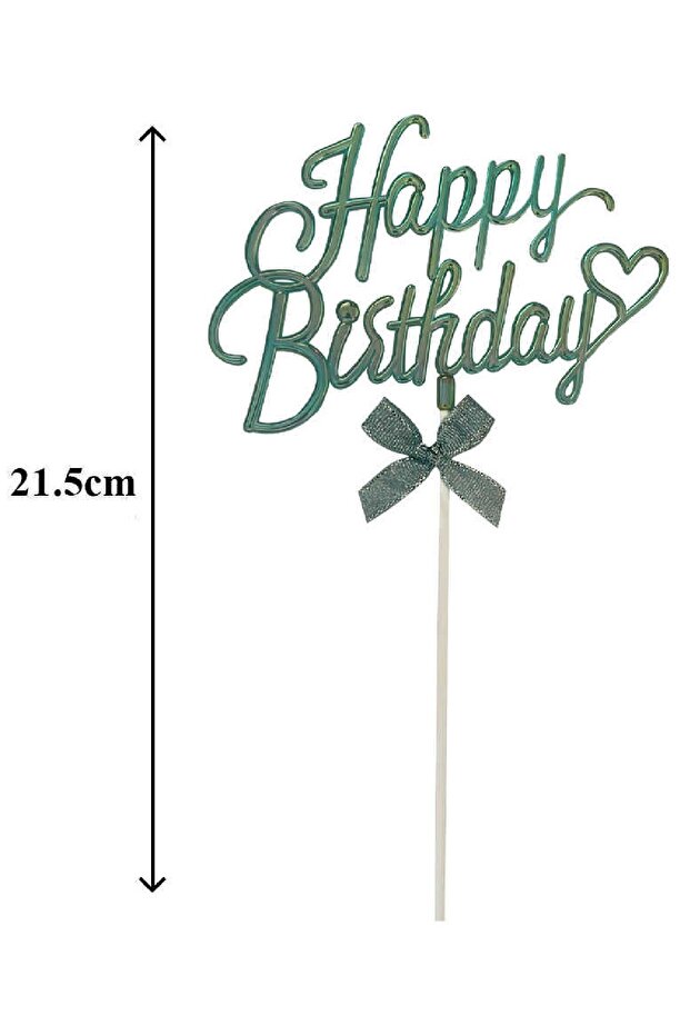 Handwritten Happy Birthday Cake 3D Double-Sided Birthday Cake Decoration for Cake with Bow