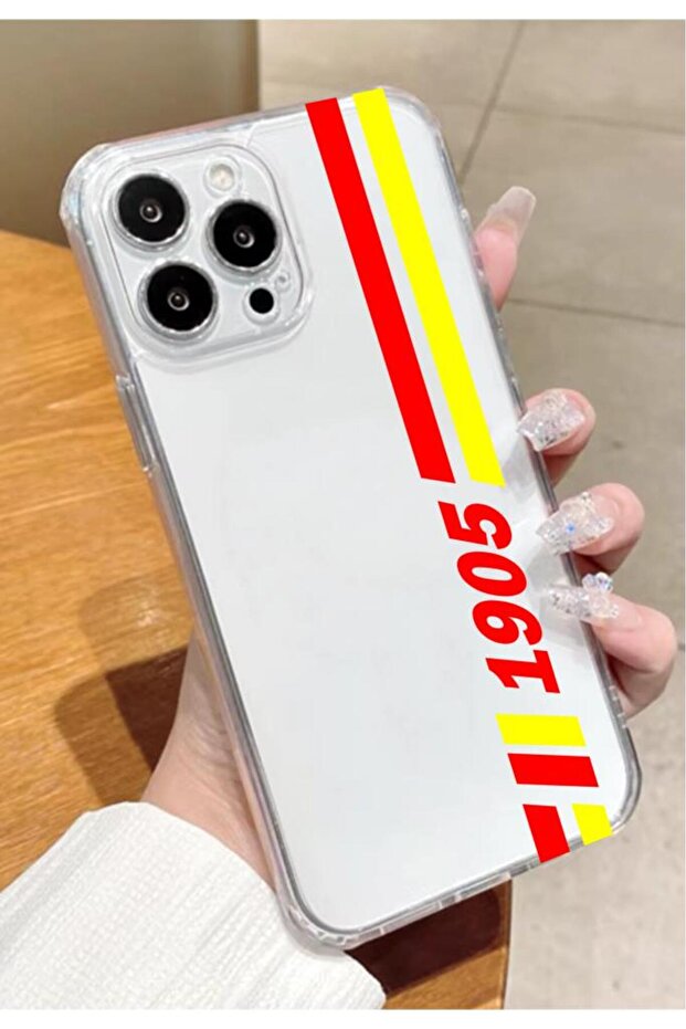 حافظة سيليكون شفافة متوافقة مع هاتف آيفون 12 برو ماكس باللون الأصفر والأحمر - 1