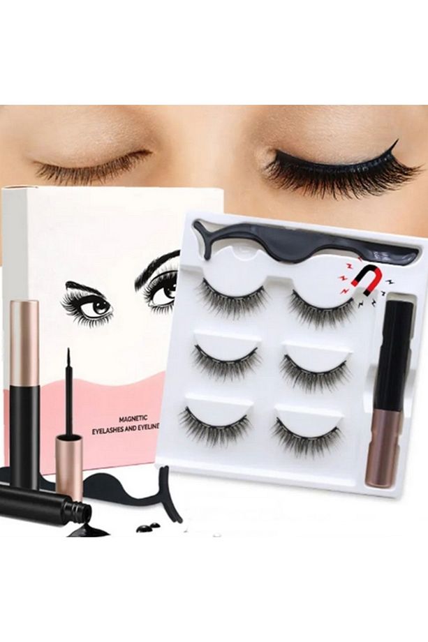 6 ADET Takma kirpik seti 3 farklı Çift - Mıknatıslı Likit Eyeliner Yapıştırıcı - 5