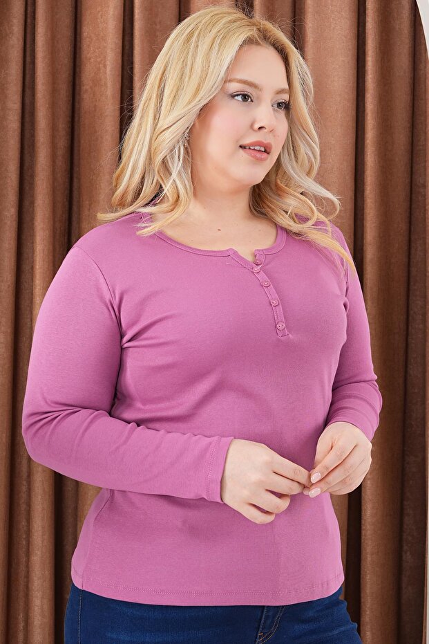 بلوزة أساسية من القطن والليكرا مع تفاصيل أزرار كبيرة الحجم - 6