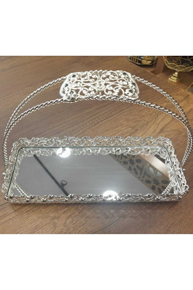 Silver Rectangular Mirrored Motif Presentation Holder - 1