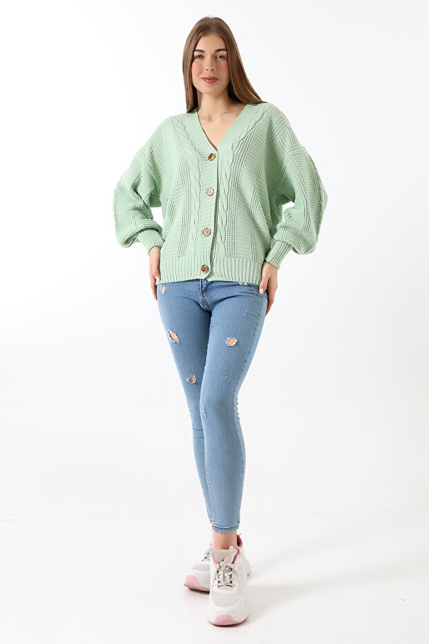 Saç Örgülü Triko Hırka - 3