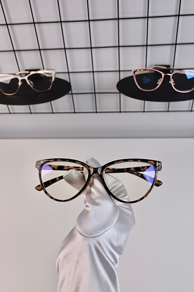 Leopard Cat Eye Bone Transparent Women's Unisex Blue Light Protection Screen Goggle Glasses