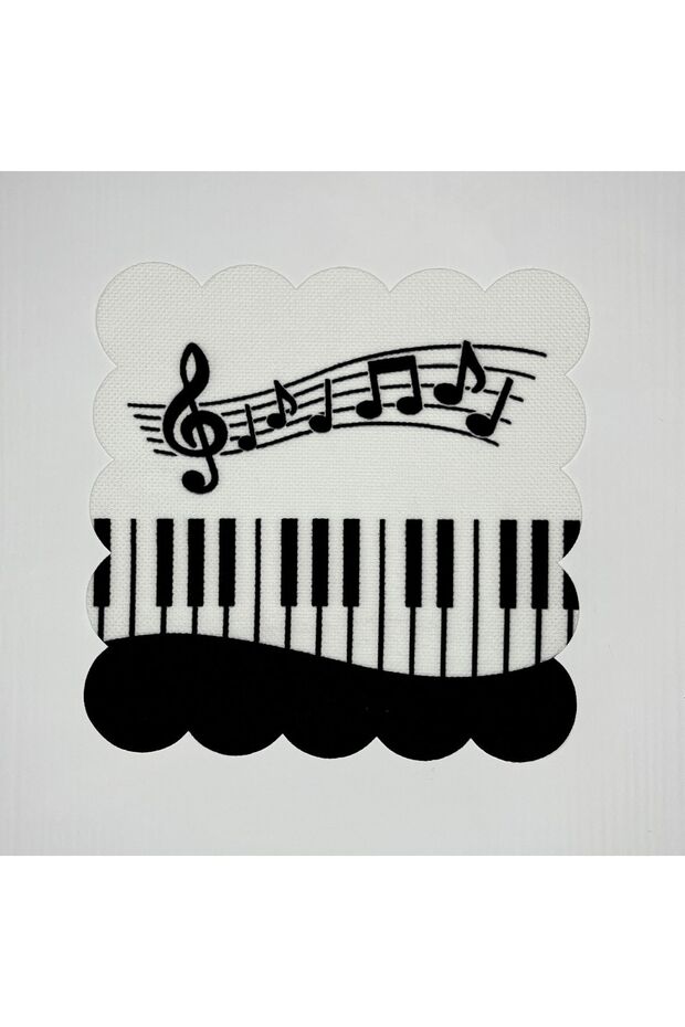 Piano Themed Digital Printed Laser Cut Cocktail Napkin 15 X 15 White Fabric