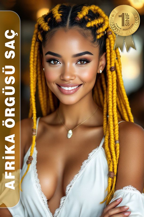 Afrika Örgüsü Rasta Ve Box Braid için Fiber Sentetik Saç / Sarı - 5