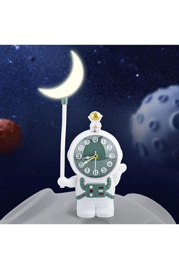 Sevimli Astronot Çocuk Odası Masa Saati Gece Lambası Hediyelik Süs Eşyası Usb Şarj Çalar Saat - 1
