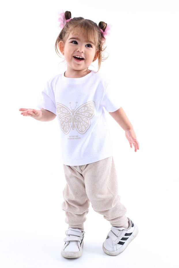 Children's Short Sleeve Butterfly Printed T-Shirt Waffle Seasonal Suit