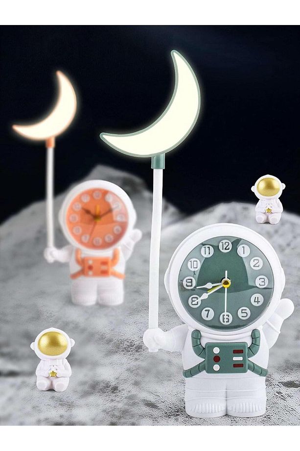 Sevimli Astronot Çocuk Odası Masa Saati Gece Lambası Hediyelik Süs Eşyası Usb Şarj Çalar Saat - 7
