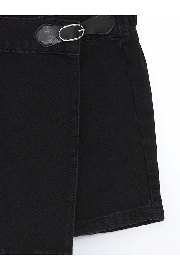 Lcw Kids Siyah Beli Lastikli Kız Çocuk Jean Şort Etek - 3