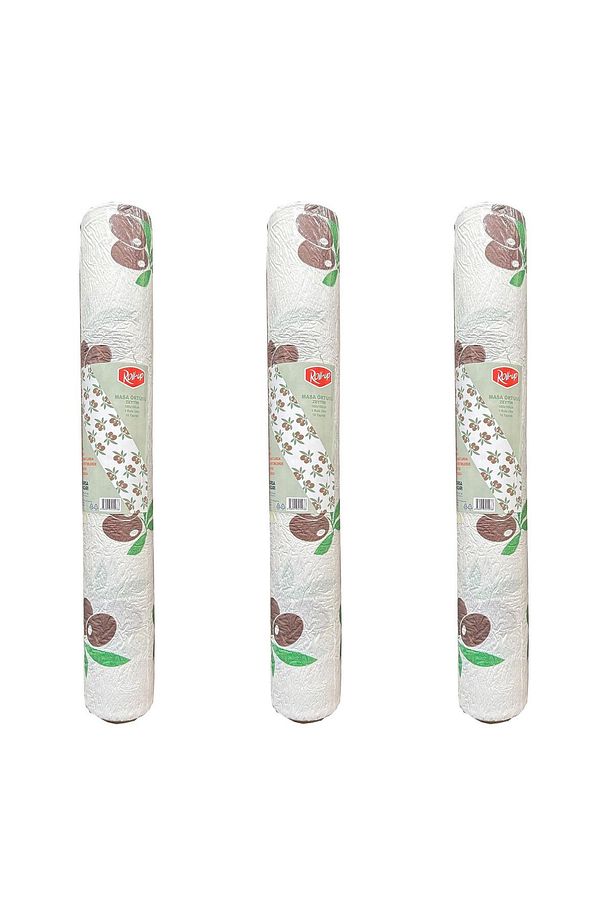 Tek Kullanımlık Kağıt Laminelli Masa Örtüsü - 100x150 Cm. - Zeytin Desenli -16 Yaprak 3 Rulo - 1