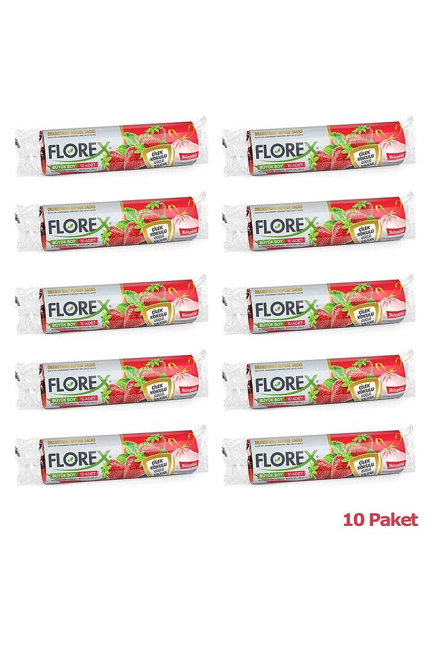 60 Litre Büzgülü Çilek Kokulu Çöp Torbası Poşeti / 65 X 70 Cm. - 10x10 Rulo / Paket - 2