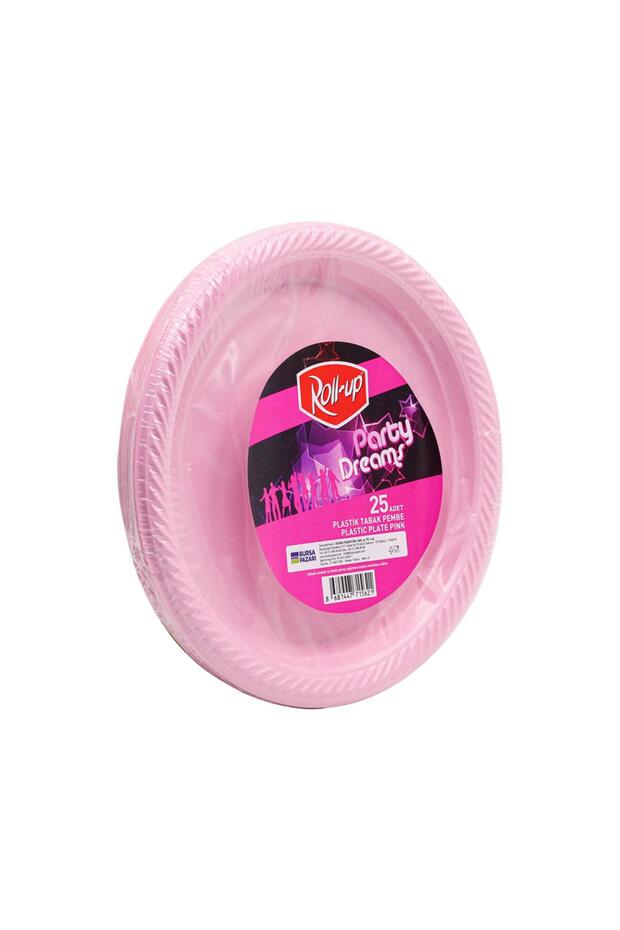 Kullan At Renkli Pembe Parti Davet Plastik Tabak - 22 Cm. - 25 Adetlik Paket - 2