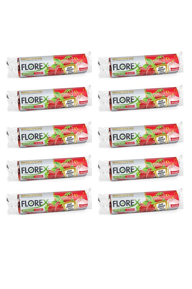 60 Litre Büzgülü Çilek Kokulu Çöp Torbası Poşeti / 65 X 70 Cm. - 10x10 Rulo / Paket - 1