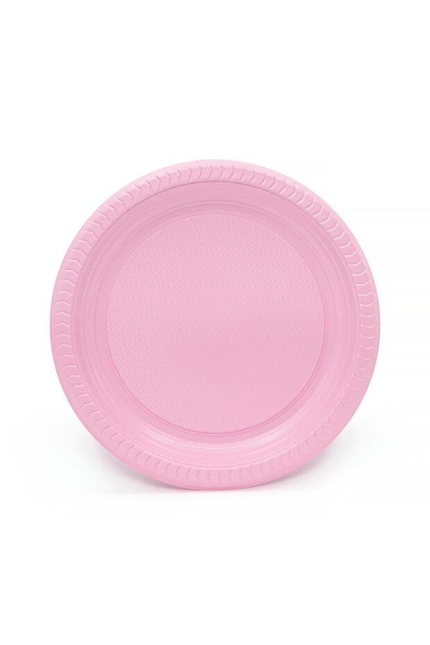 Kullan At Renkli Pembe Parti Davet Plastik Tabak - 22 Cm. - 25 Adetlik Paket - 3