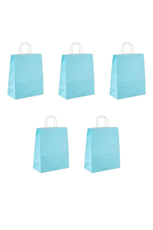 Büküm Saplı Kraft Kağıt Çanta Karton Hediyelik Poşet Torba - Açık Mavi -18x24 Cm. - 5 Adetlik Paket - 1