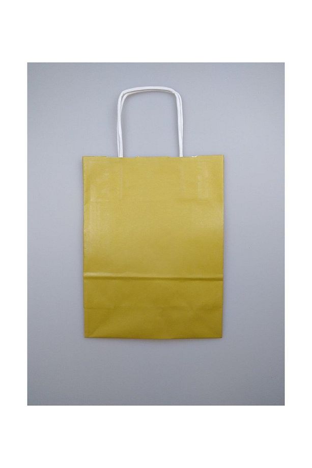 Büküm Saplı Kraft Kağıt Çanta Karton Hediyelik Poşet Torba - Altın Sarı-18x24 Cm. - 10 Adetlik Paket - 4