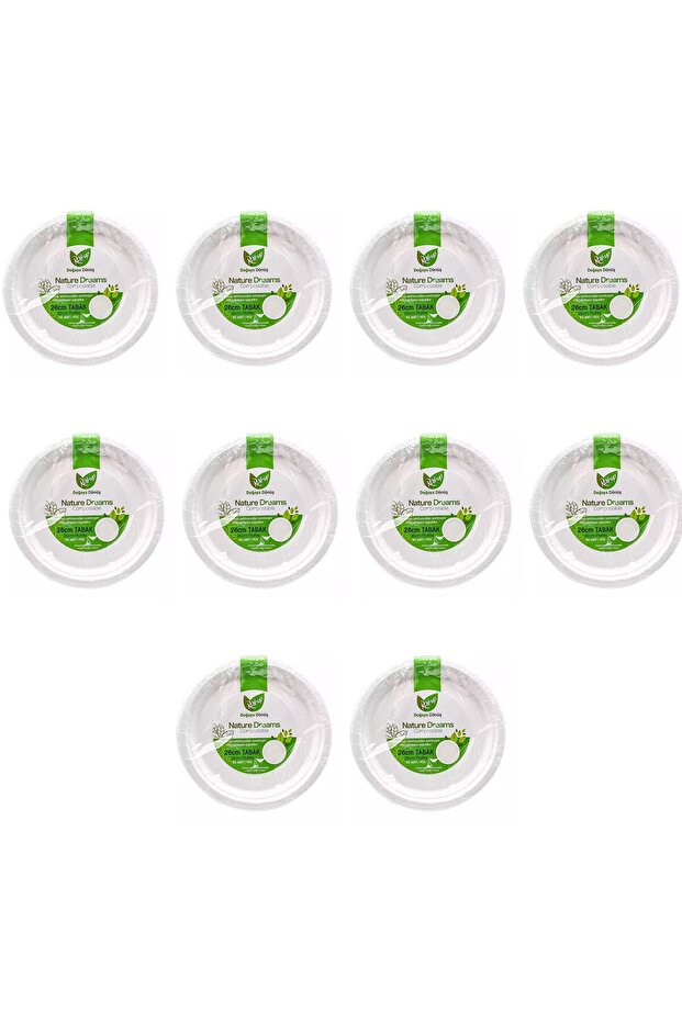 Nature Ecological Paper Disposable Plate - 26 Cm- 10 Packs of 50 Pieces