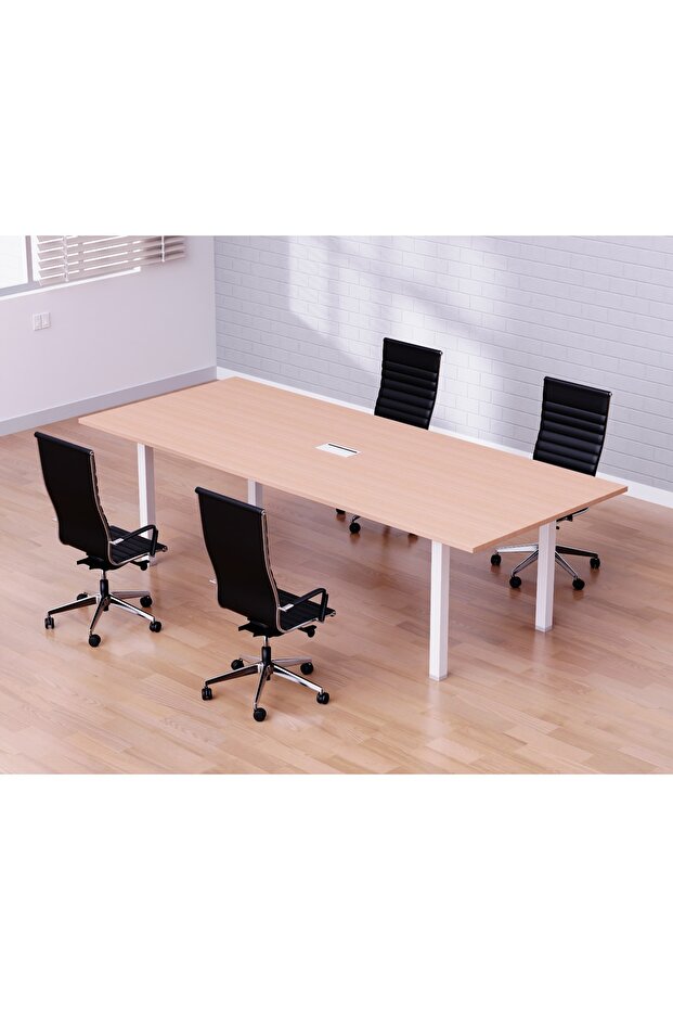 Meeting Table Conference Table with Wire Management & Metal Legs-4 Seater, U-Leg (Oak)