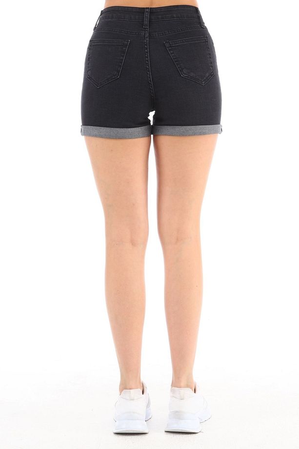 Kadın Yüksek Bel Duble Paça Kot Şort Klasik Mini Jean Şort C604 - 7