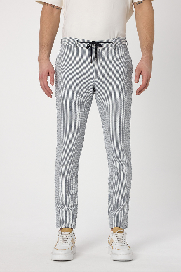 Altero Light Navy Blue Jogger Fit Lace-Up Relaxed Fit Spring-Summer Pants