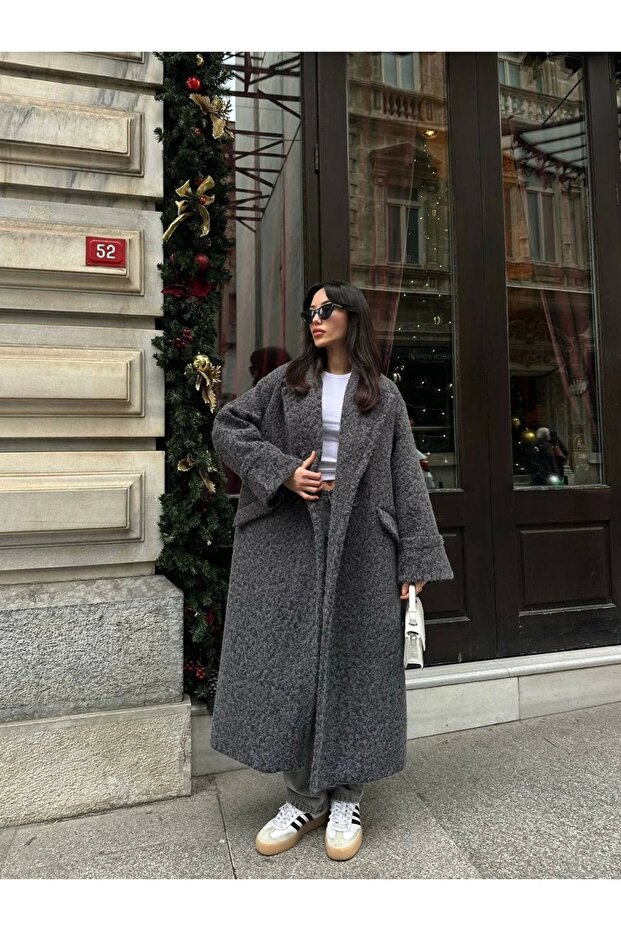 Yün Oversize Buklet Kaban Antrasit - 3