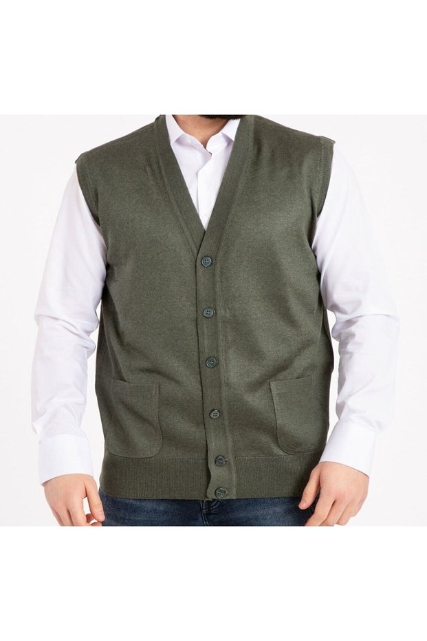 Men's Fine Wool Knit Khaki Green Knitwear Vest