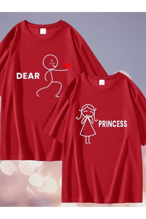 2-Pack Dear Couple Combination Dear Princess Printed T-Shirt Unisex Loose Oversize Boyfriend