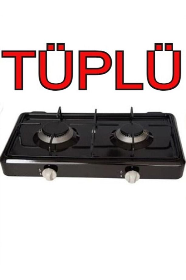 2 Gözlü Ocak Lpg ( Tüp ) Emaye Set Üstü Ocak Siyah Renk Set Üstü Ocak Çakmaksız - 1