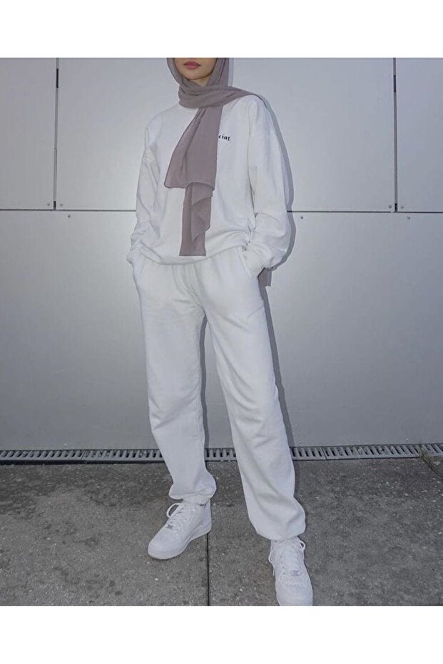 Women's Hijab Rubber Leg White Sweatpants