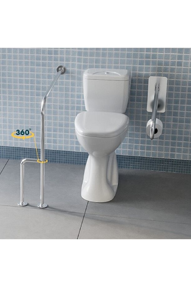 Yaşlı, Hasta ve Engelli 2 Parça Tutunma Barı WC Kağıtlıklı Hareketli ve Yerden Duvara Döner Ayak - 2