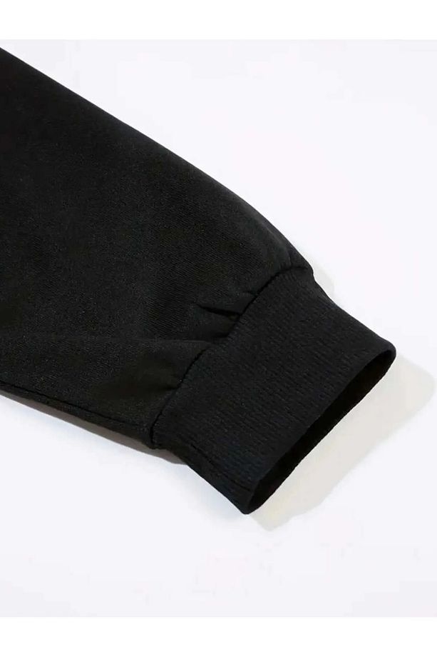 Sweatshirt Eşofman Altı Jogger - Siyah Baskılı Alt Üst Eşofman Takımı Kapüşonlu - 4