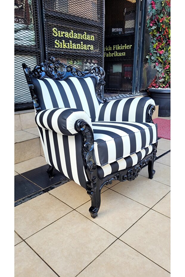 3A MOBİLYA BLACK & WHİTE OYMALI BERJER - 5