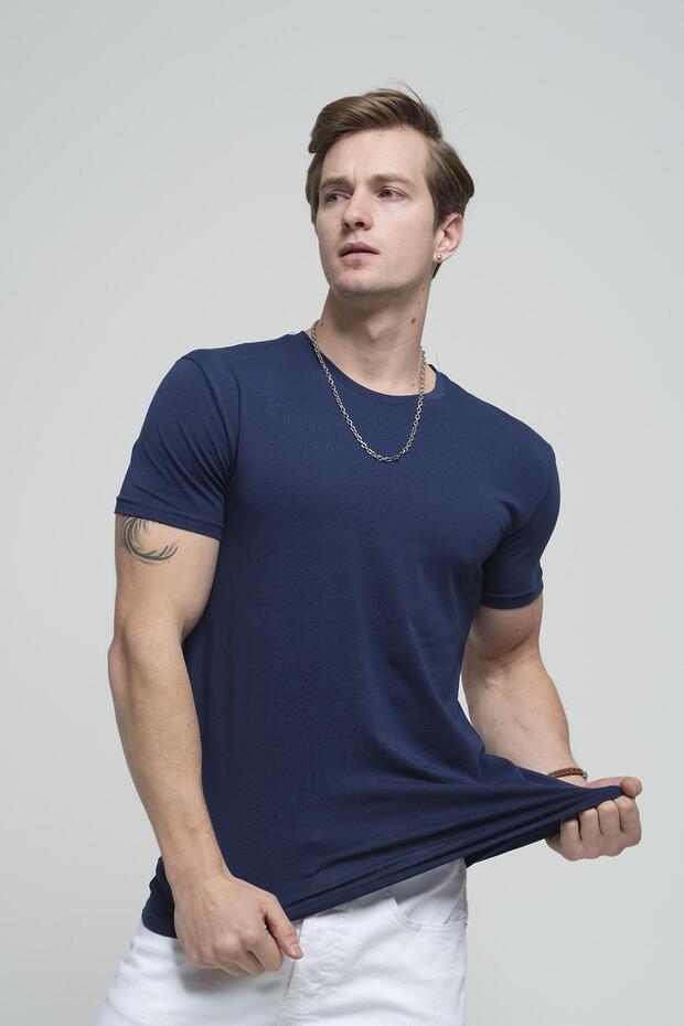 FTX Slim Fit Likralı Bisiklet Yaka Erkek Basic Tshirt - 3