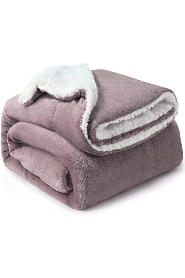 Silky Sherpa Blanket Single Size 160x220cm Reversible Throw Blanket Lilac