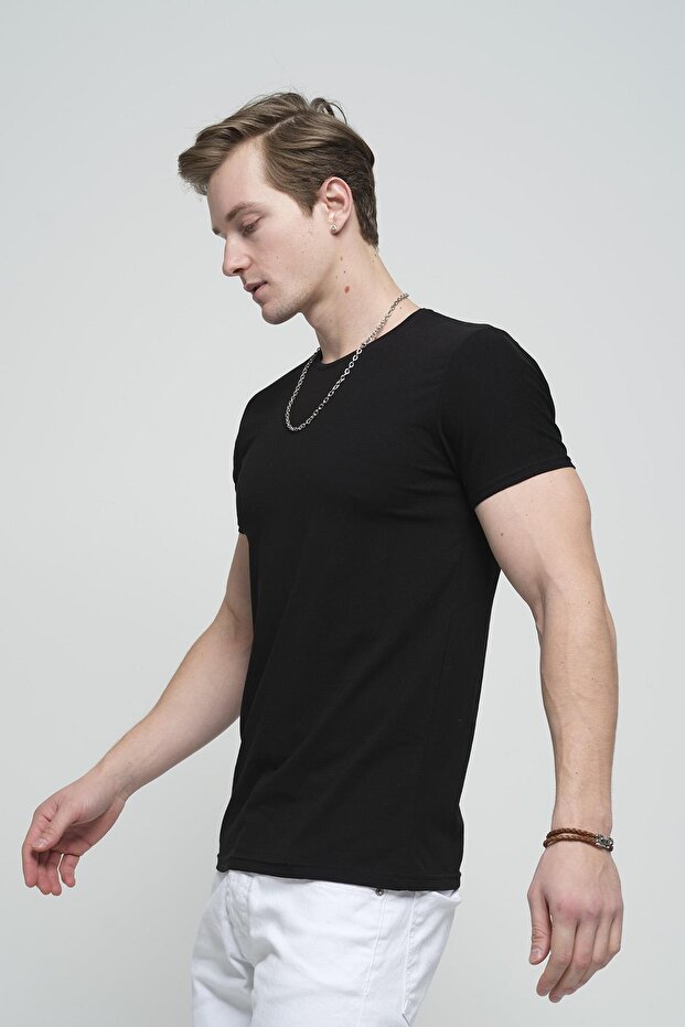 FTX Slim Fit Likralı Bisiklet Yaka Erkek Basic Tshirt - 3