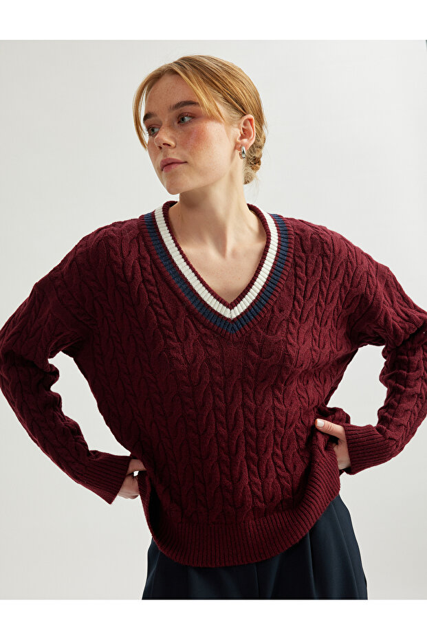 Long Sleeve Hair Knit Women's Oversize V-Neck Sweater