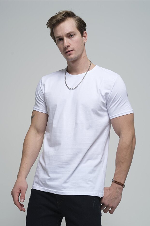 FTX Slim Fit Likralı Bisiklet Yaka Erkek Basic Tshirt - 1