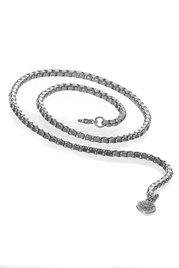 Erkek Gri Örme Model Çelik Zincir Kolye - 1