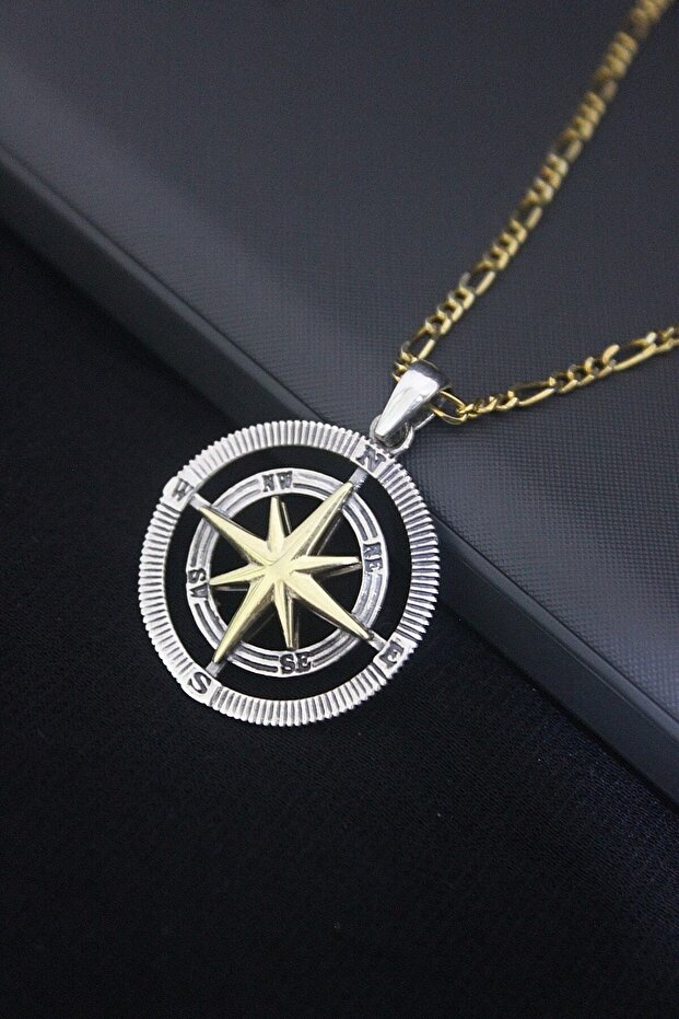 925 Ayar Gümüş Pusula Kolye - 1