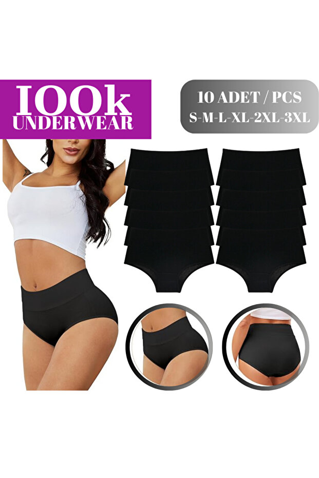 Women's Panties Black High Waist 10 Pack Cotton Soft