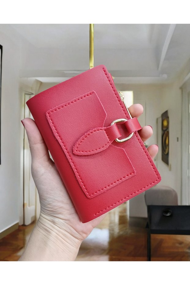 Women's Red Wallet Card Holder Gold Accessory Damla Medium Size 009