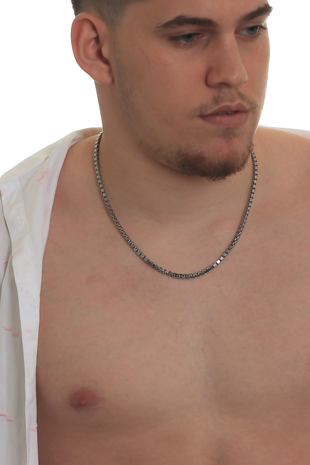 Erkek Gri Örme Model Çelik Zincir Kolye - 2