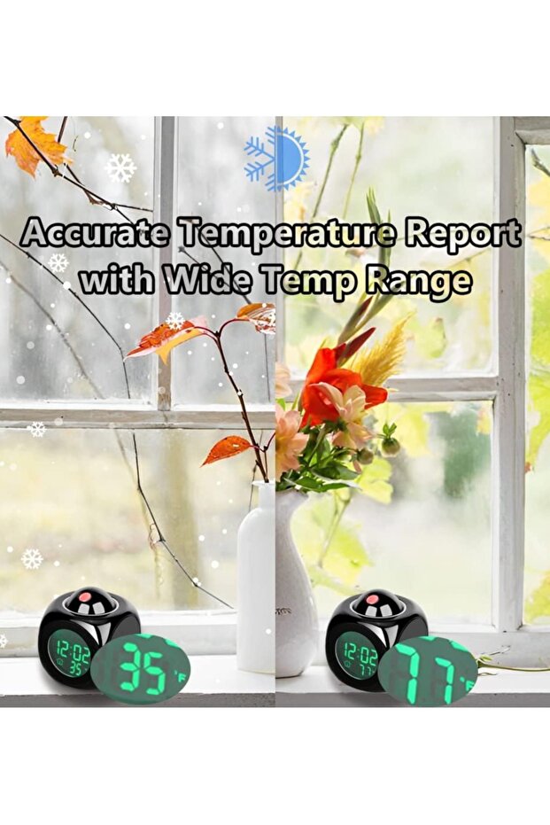 Digital alarm clock LCD display with temperature display in black - 7