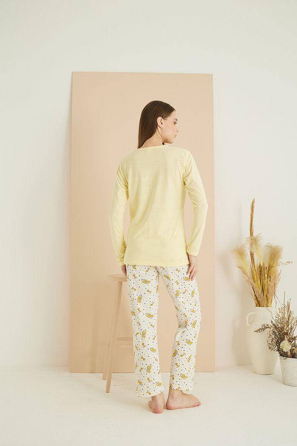 sarı desenli Pamuklu Örme Pijama Takım 7819 - 3