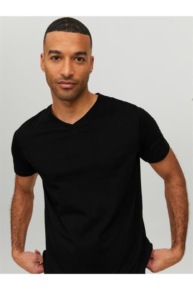 JJEORGANIC BASIC TEE SS V-NECK NOOS Black - 2
