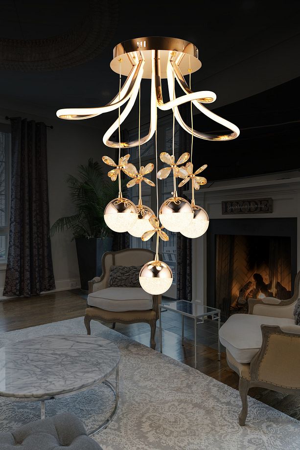 Ld 033 4 Model Gold 3 Renkli Salon Ve Oturma Odası Için Ideal Alüminyum Avize, 55x70 - 1