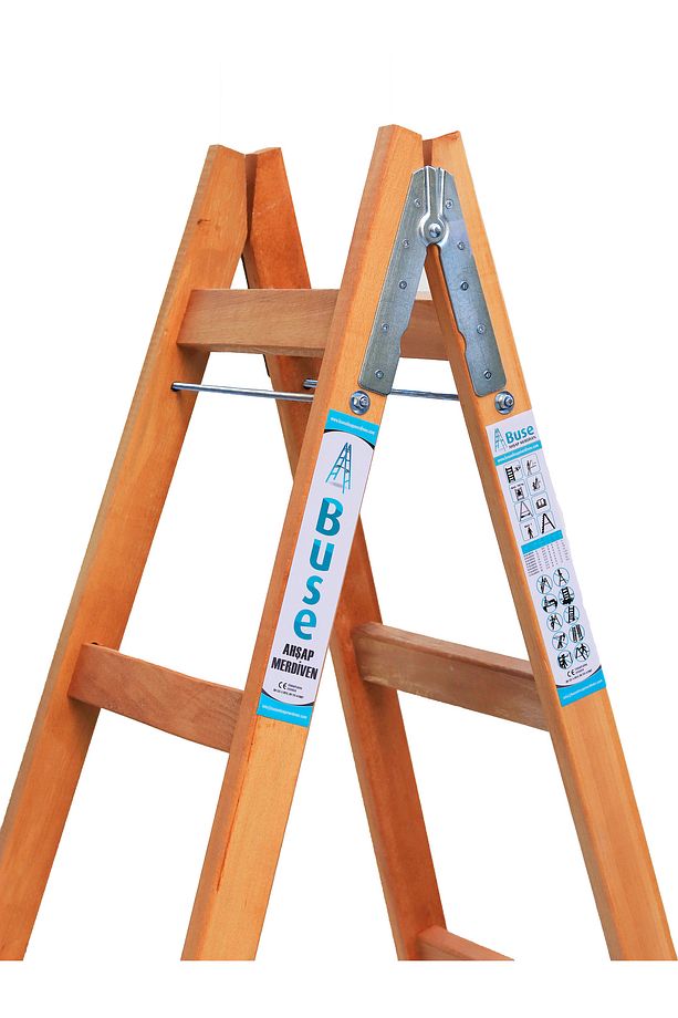 3 BASAMAKLI A TİPİ ÇİFT ÇIKIŞLI AHŞAP MERDİVEN 110CM - 5