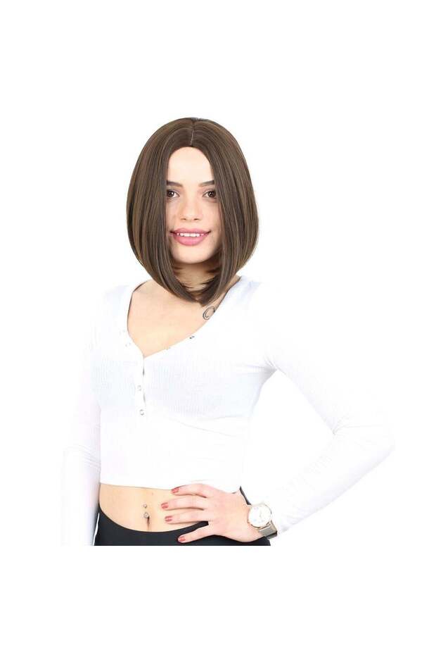 Straight Short Fiber Synthetic Wig Without Bangs - Light Brown